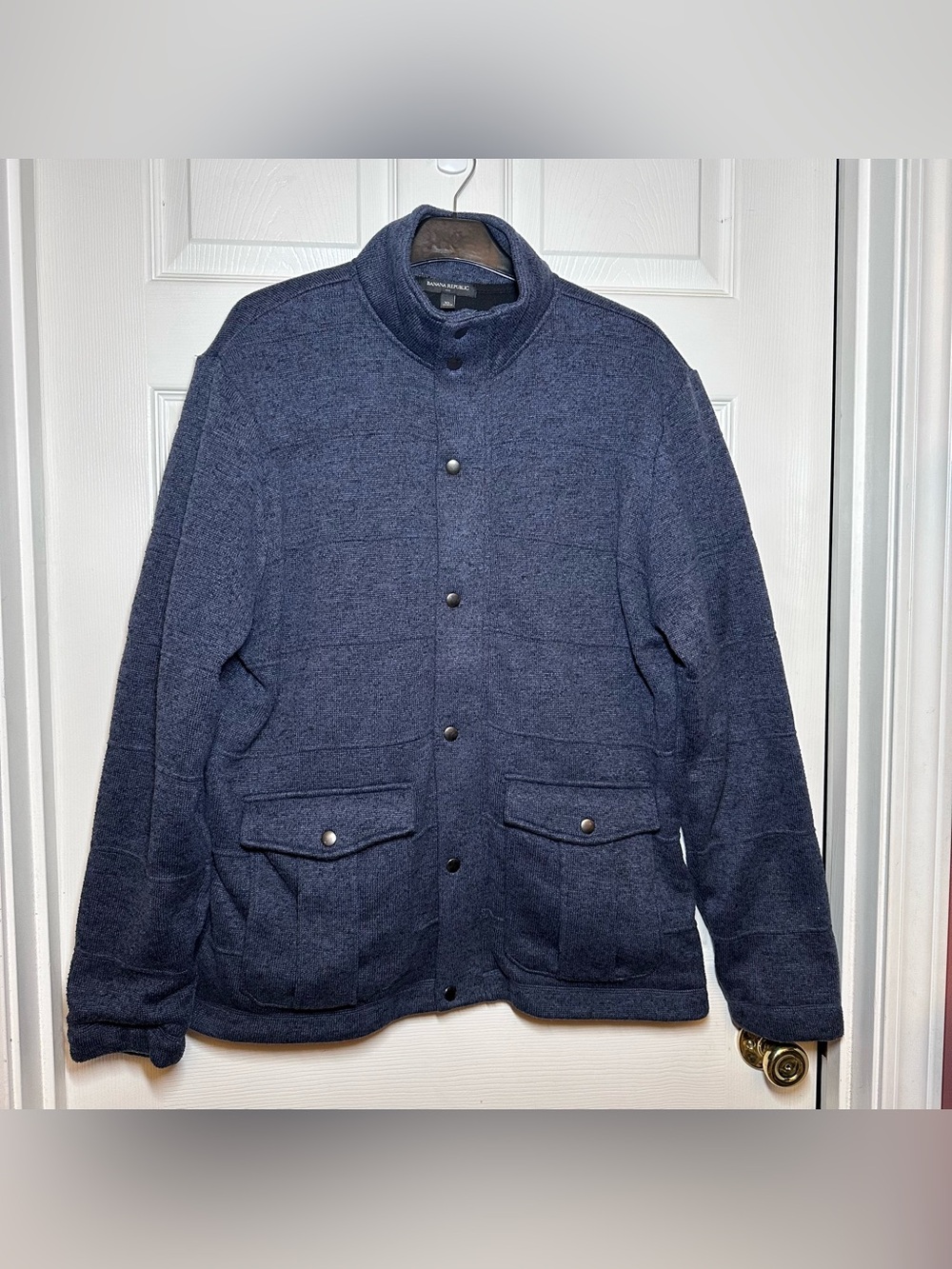 Banana Republic Men's XL Blue Jacket Full Zip Snap Pockets Casual Mock Neck
